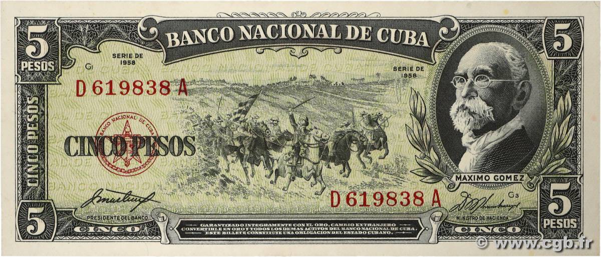 5 Pesos KUBA  1958 P.091a ST