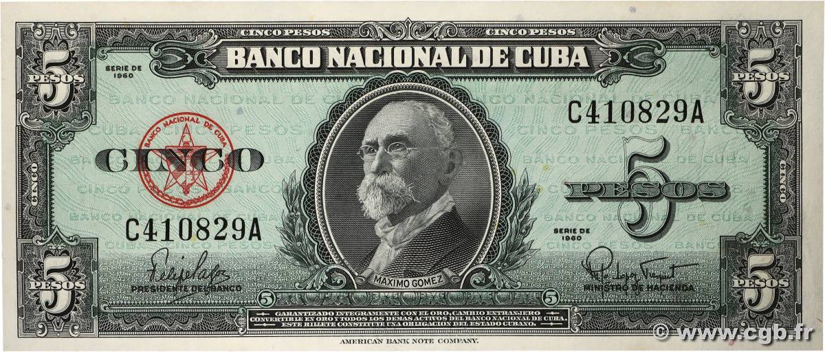 5 Pesos CUBA  1960 P.092a UNC