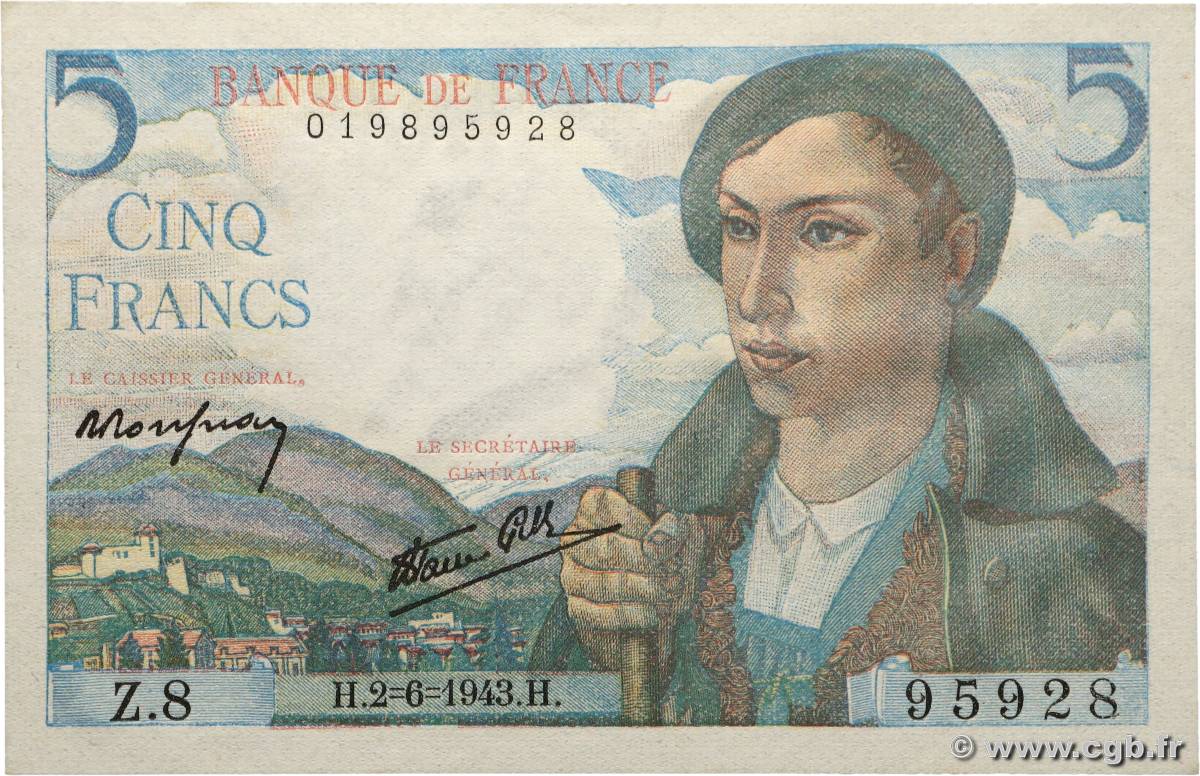 5 Francs BERGER FRANCE  1943 F.05.01 UNC-
