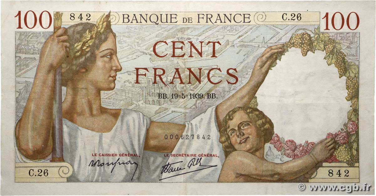 100 Francs SULLY FRANCE  1939 F.26.01 F