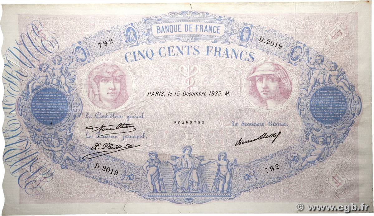 500 Francs BLEU ET ROSE FRANCE  1932 F.30.35 TTB