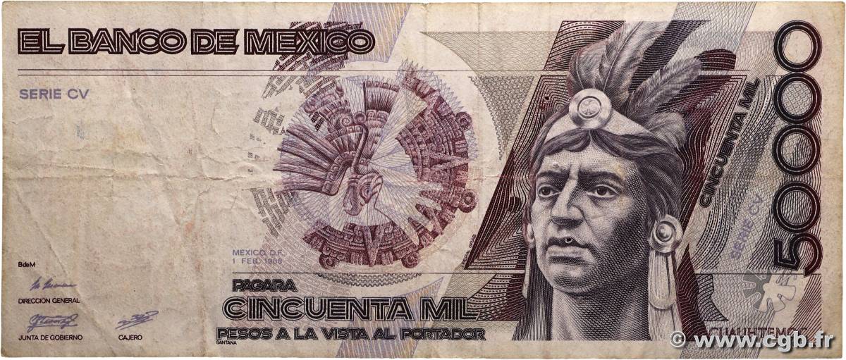 50000 Pesos MEXIQUE  1988 P.093a B+