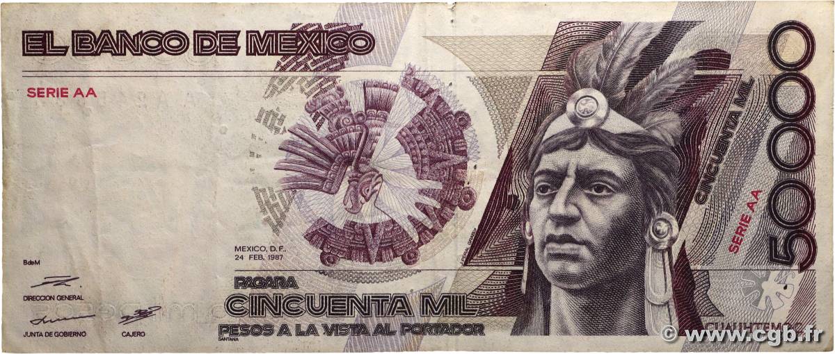 50000 Pesos MEXIQUE  1987 P.093a TB+