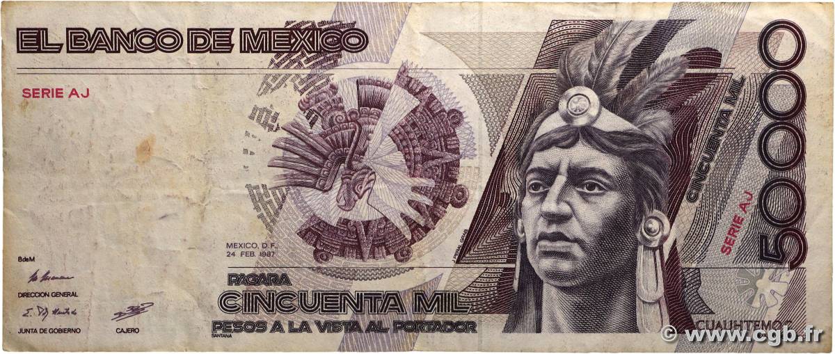 50000 Pesos MEXIQUE  1987 P.093a TB