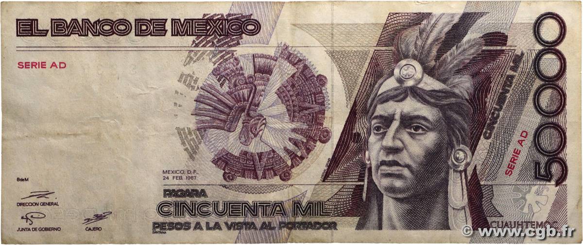 50000 Pesos MEXIQUE  1987 P.093a TB+