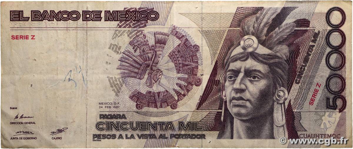50000 Pesos MEXIQUE  1987 P.093a TB