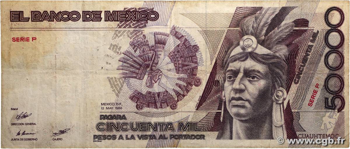 50000 Pesos MEXIQUE  1986 P.093a TB