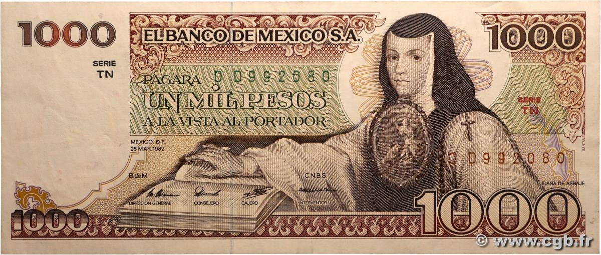 1000 Pesos MEXIQUE  1982 P.076d TTB+