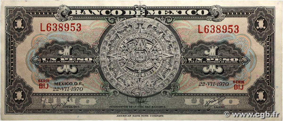 1 Peso MEXIQUE  1970 P.059l B+