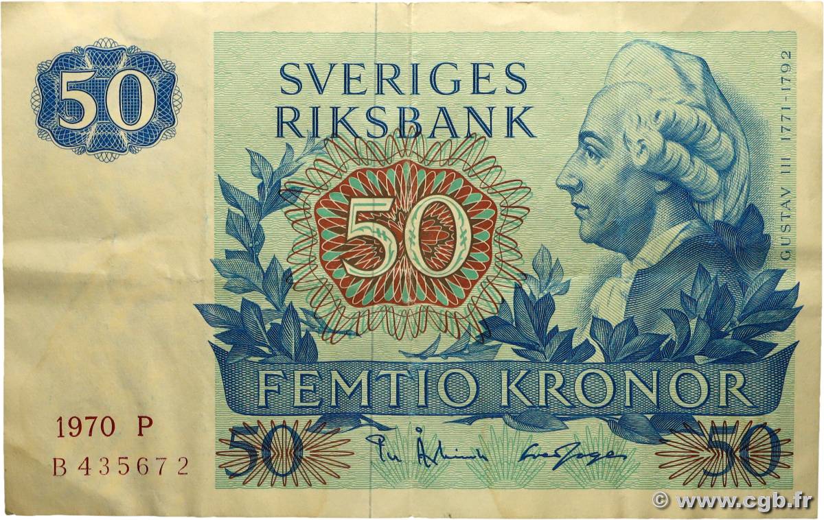 50 Kronor SUÈDE  1970 P.53ar VF
