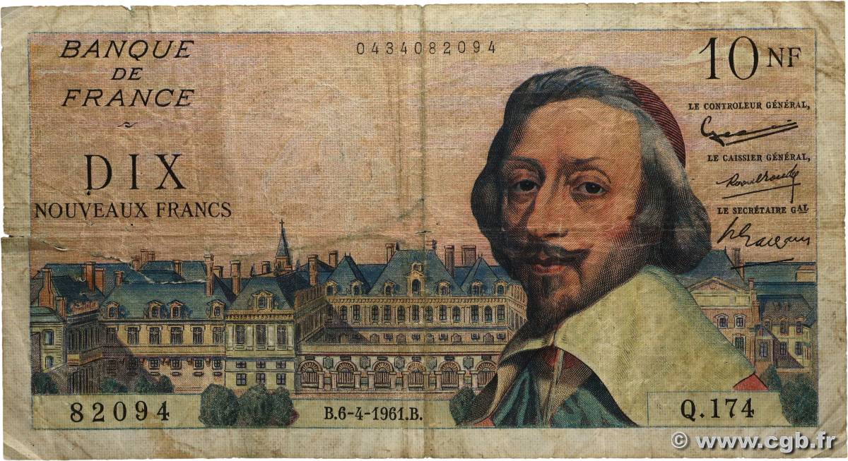 10 Nouveaux Francs RICHELIEU FRANCE  1961 F.57.15 G