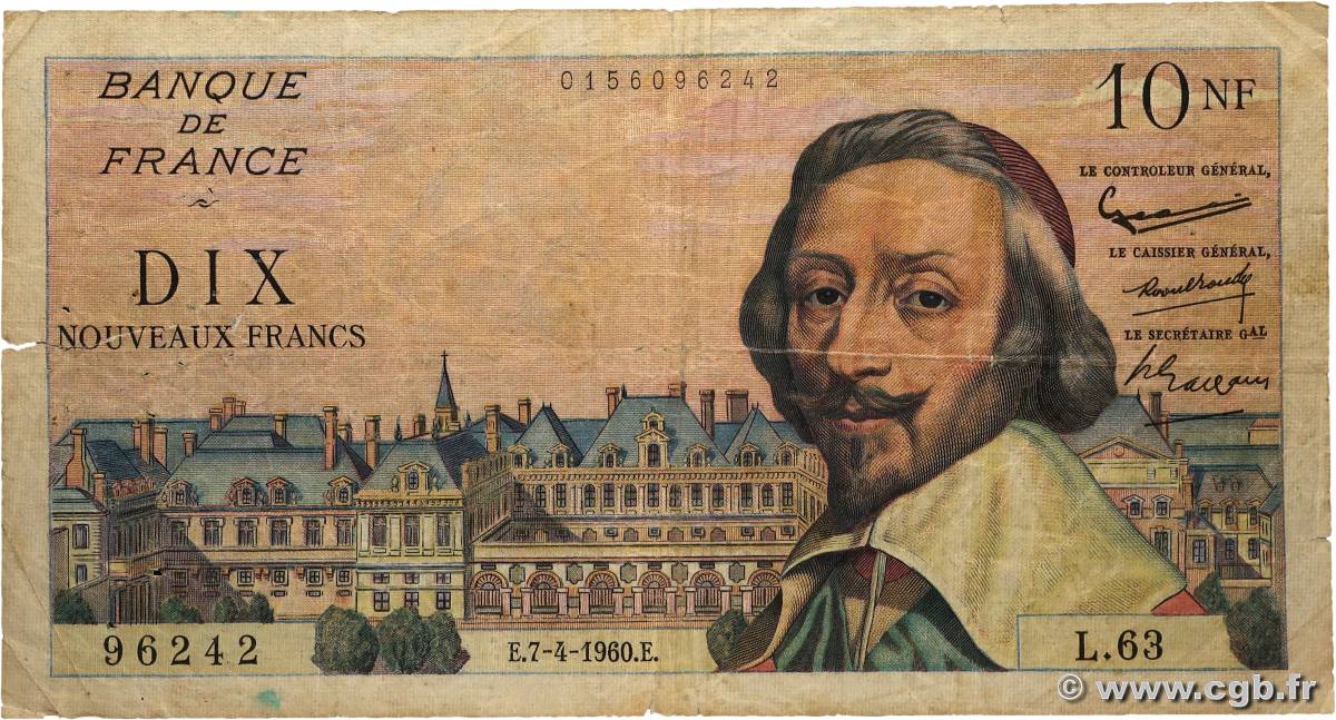 10 Nouveaux Francs RICHELIEU FRANCE  1960 F.57.06 G