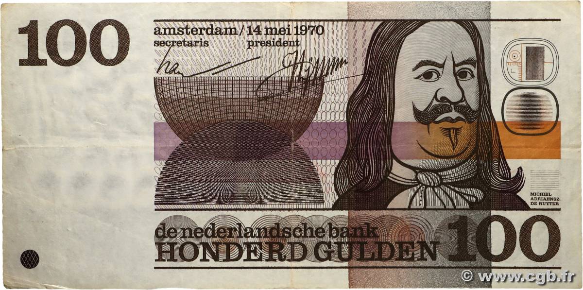100 Gulden NETHERLANDS  1970 P.093 F