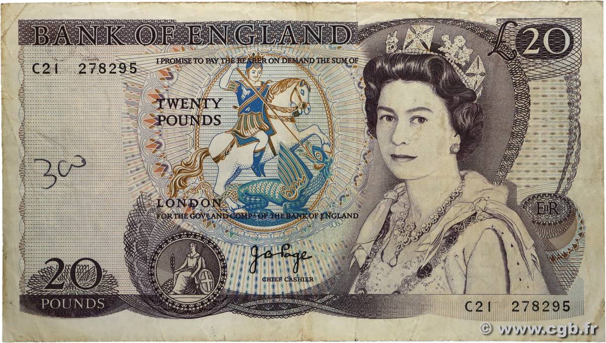 20 Pounds ENGLAND  1970 P.380b F