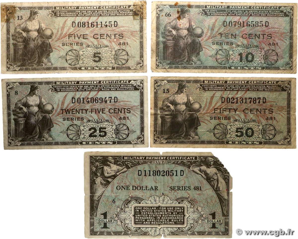 5 à 50 Cents et 1 Dollar Lot UNITED STATES OF AMERICA  1951 P.M022 à P.M026 VG