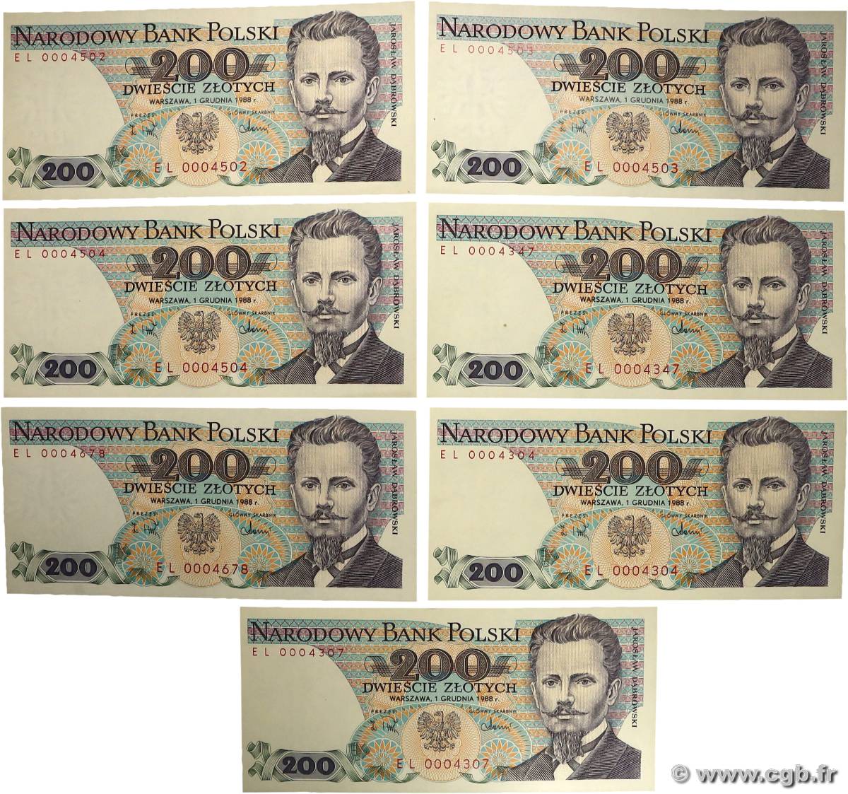200 Zlotych Lot POLAND  1988 P.144c UNC-