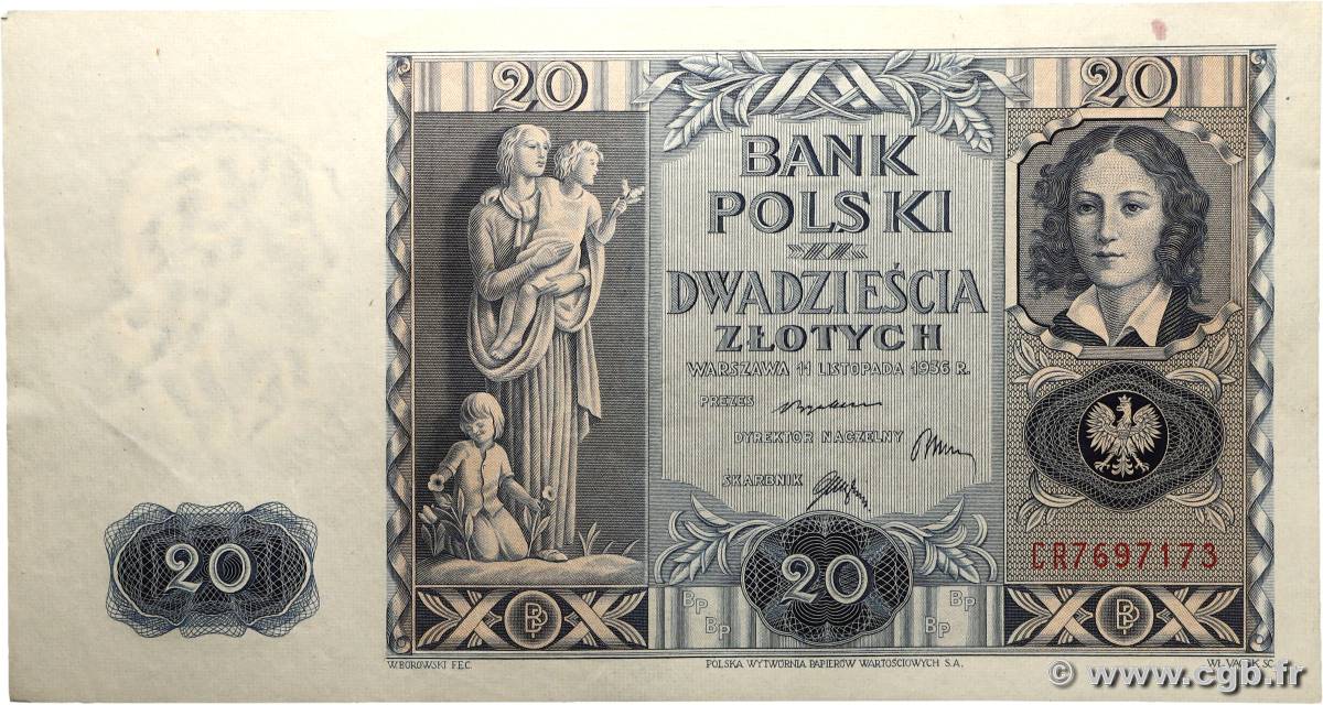 20 Zlotych POLAND  1936 P.077 XF+