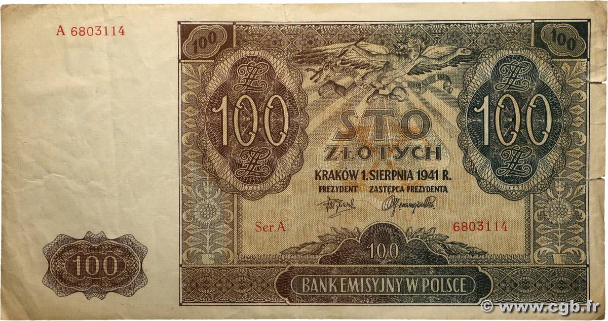 100 Zlotych POLAND  1941 p.103 VF