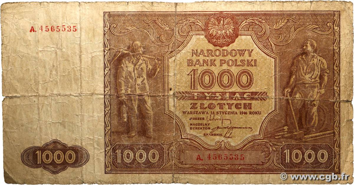 1000 Zlotych POLAND  1946 P.122 G