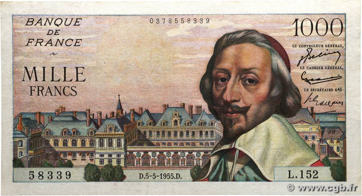1000 Francs RICHELIEU FRANCE  1955 F.42.13 F