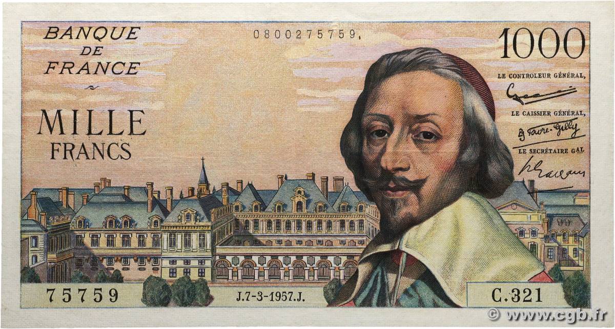 1000 Francs RICHELIEU FRANCE  1957 F.42.25 F+