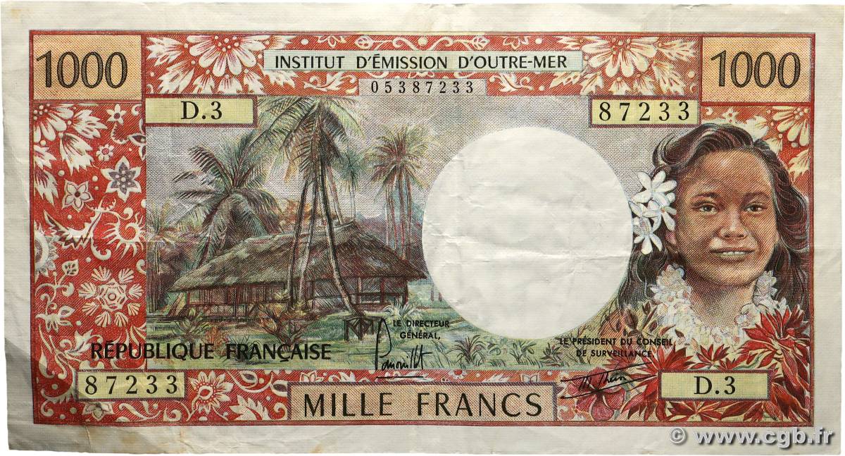 1000 Francs TAHITI  1977 P.27b F+