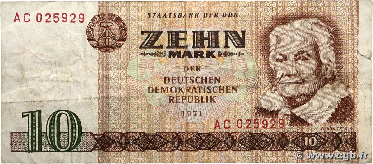 10 Mark ALLEMAGNE RÉPUBLIQUE DÉMOCRATIQUE  1971 P.28b TB