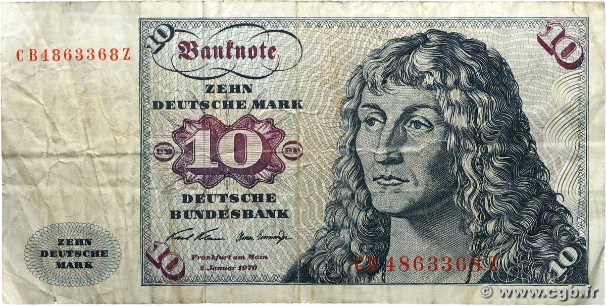 10 Deutsche Mark ALLEMAGNE FÉDÉRALE  1970 P.31a B