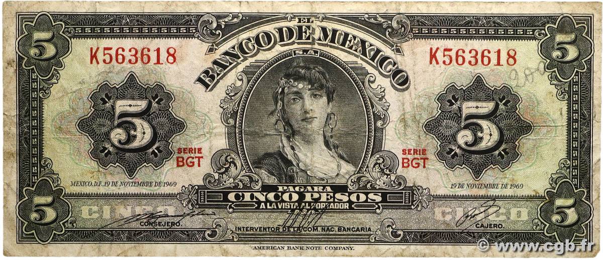 5 Pesos MEXIQUE  1969 P.060j TB