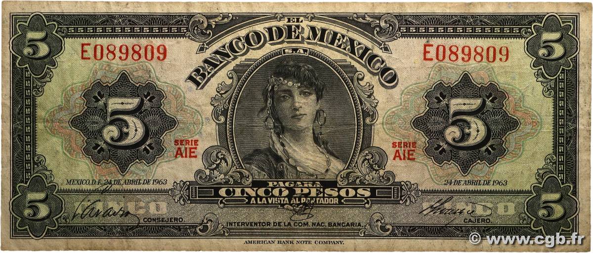 5 Pesos MEXICO  1963 P.060h F-