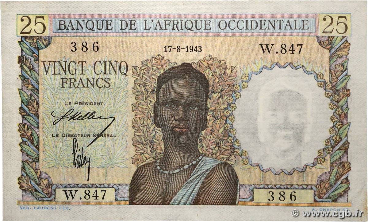 25 Francs FRENCH WEST AFRICA  1943 P.38 fST