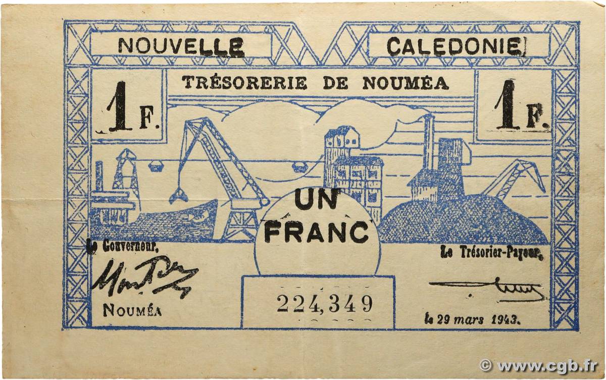 1 Franc NEW CALEDONIA  1943 P.55b VF+