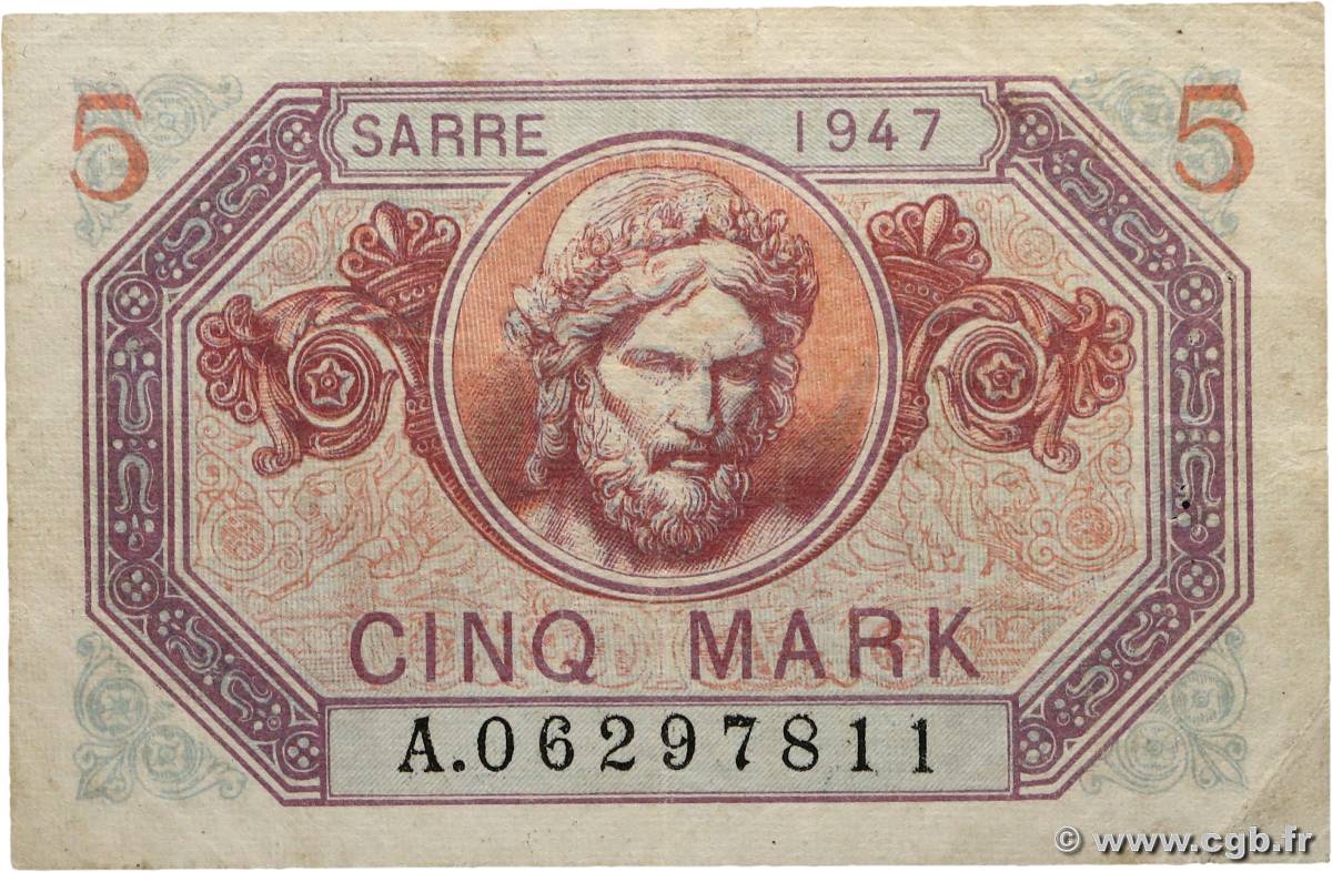 5 Mark SARRE FRANCE  1947 VF.46.01 TB+