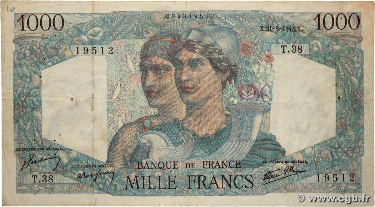 1000 Francs MINERVE ET HERCULE FRANCIA  1945 F.41.03 BC