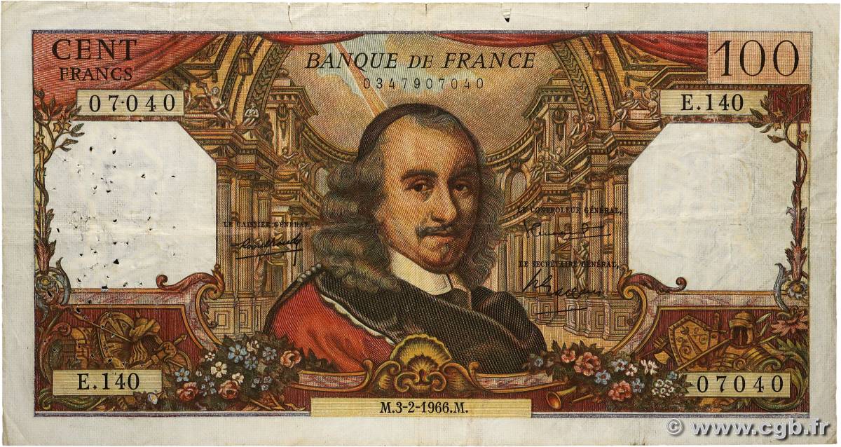 100 Francs CORNEILLE FRANCIA  1966 F.65.11 RC+