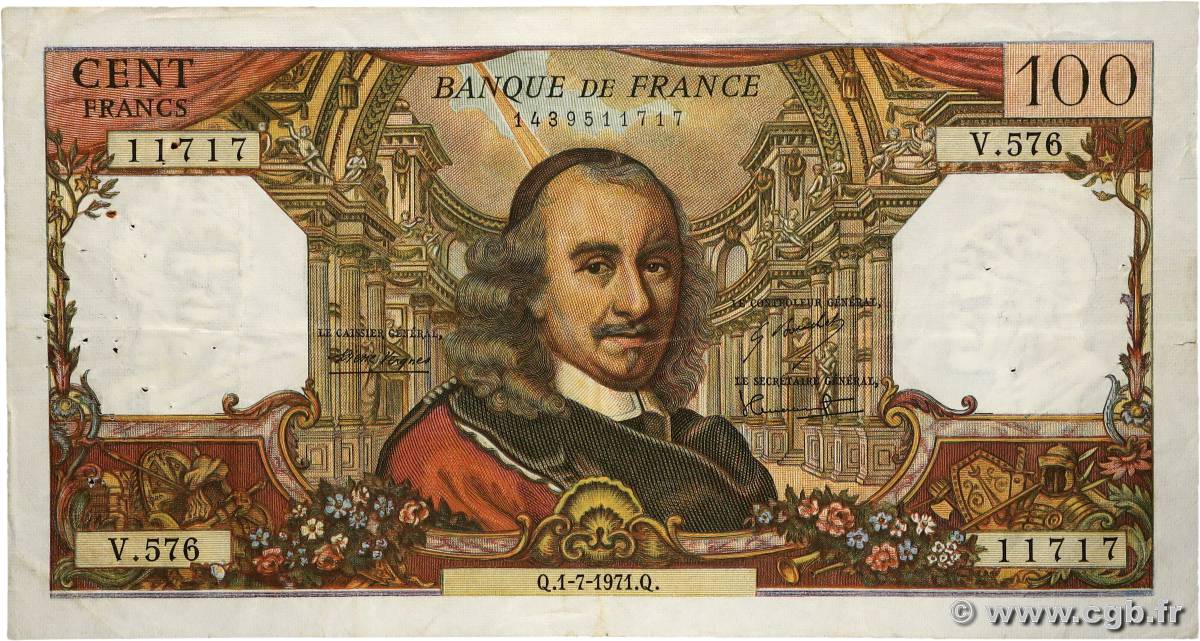 100 Francs CORNEILLE FRANCIA  1971 F.65.36 BC+