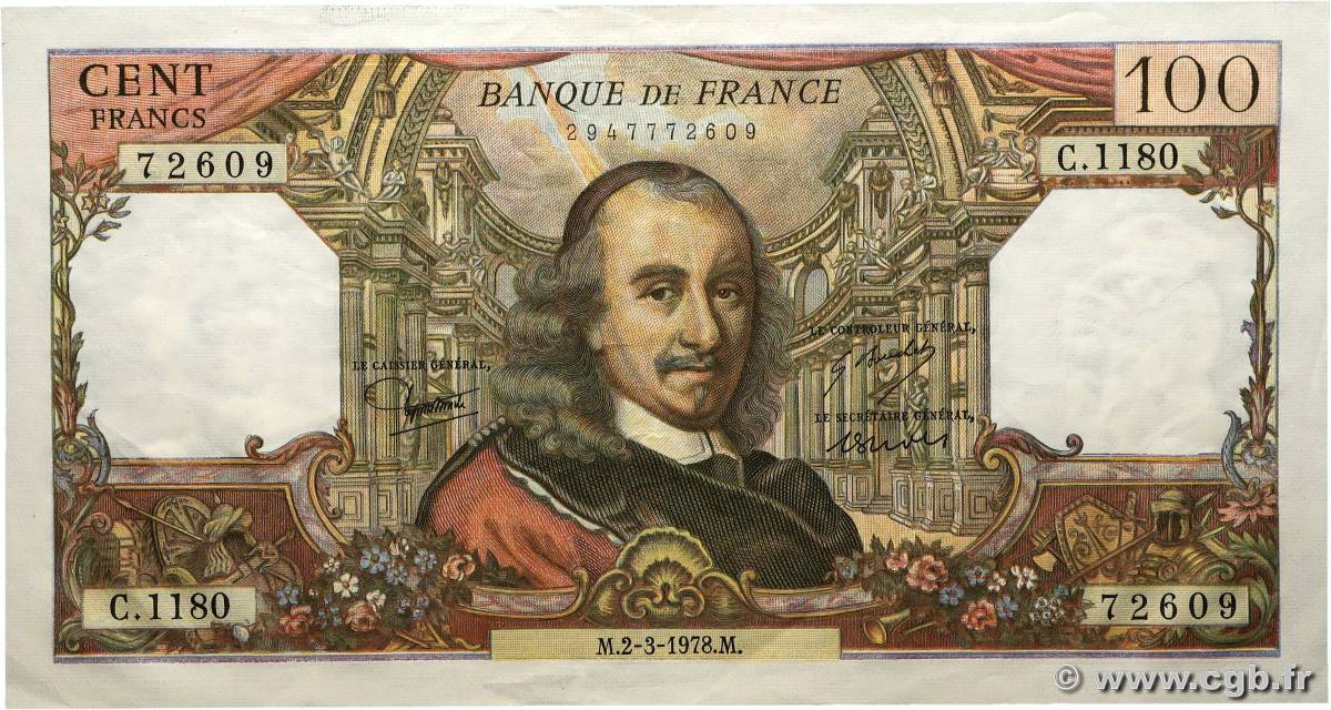 100 Francs CORNEILLE FRANCIA  1978 F.65.62 MBC+