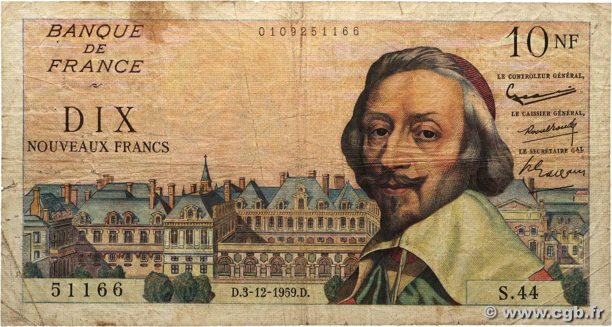 10 Nouveaux Francs RICHELIEU FRANCIA  1959 F.57.04 RC