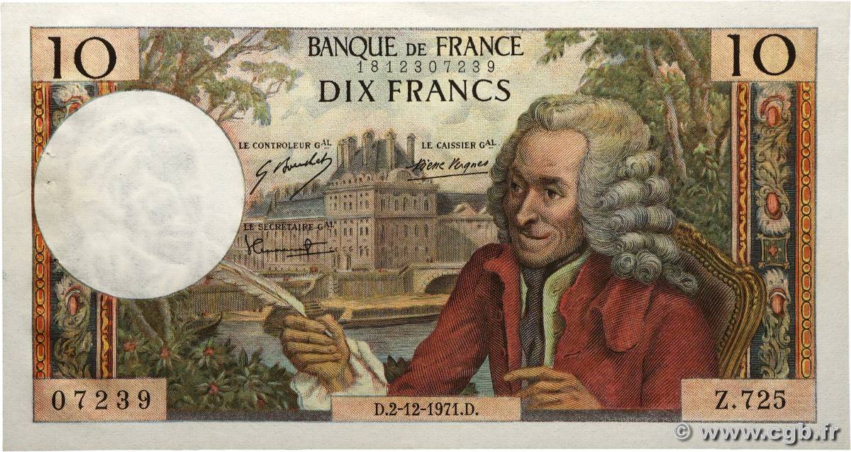 10 Francs VOLTAIRE FRANCIA  1971 F.62.53 EBC+