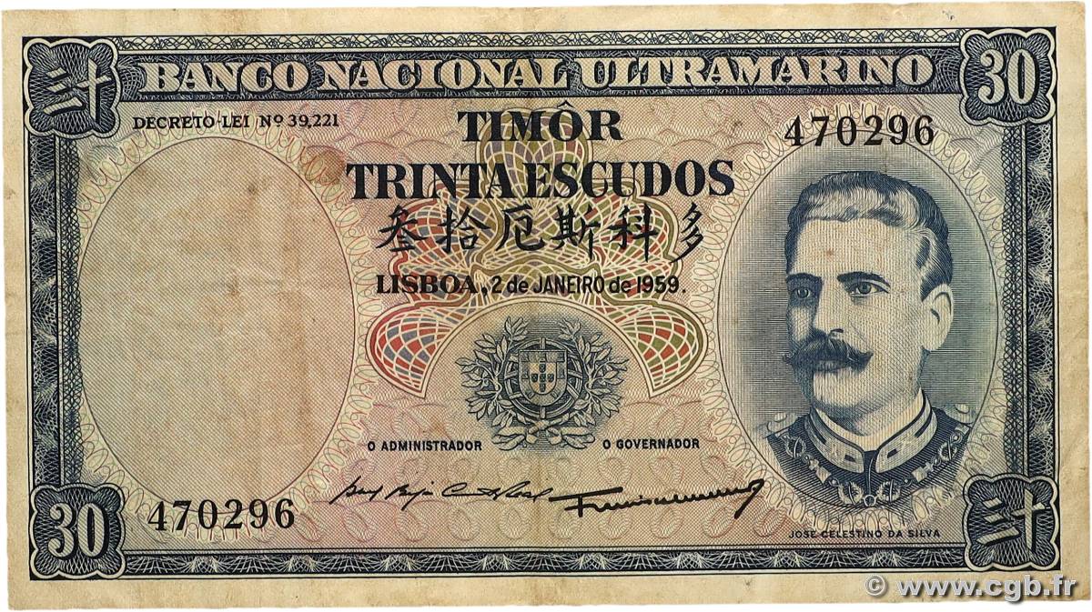 30 Escudos TIMOR  1959 P.22a TB