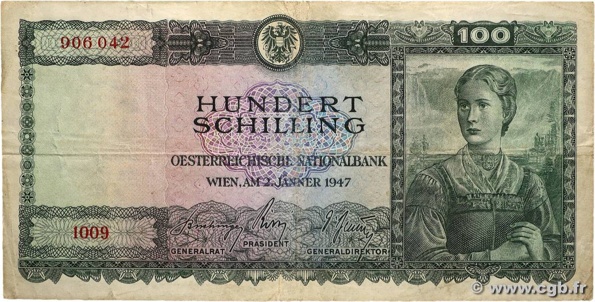 100 Schilling AUSTRIA  1947 P.124 F