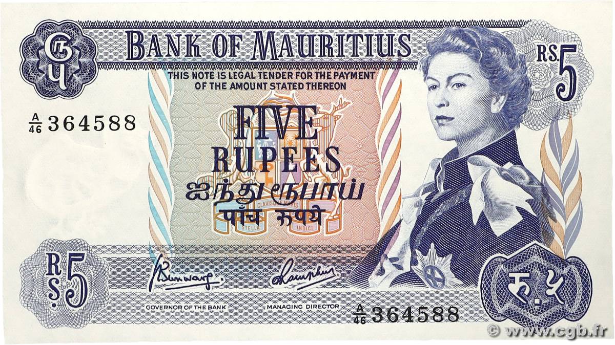 5 Rupees MAURITIUS  1973 P.30c fST+