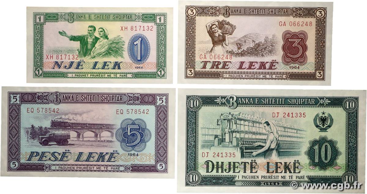1 au 10 Lekë Lot ALBANIE  1964 P.33a au P.36a NEUF
