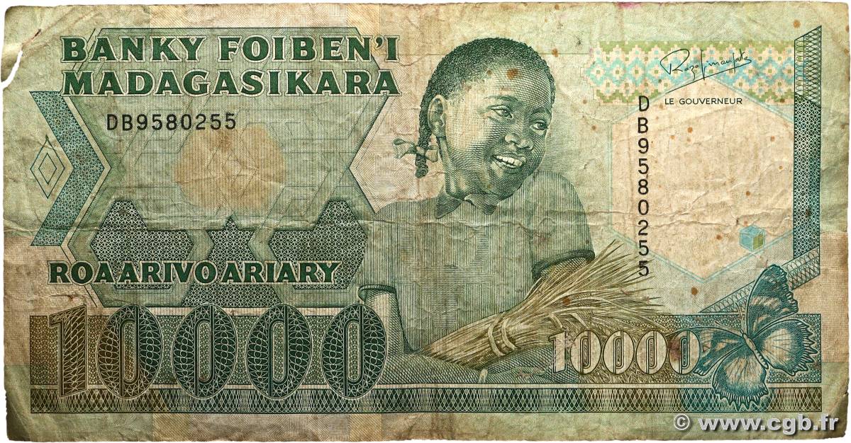 10000 Francs - 2000 Ariary MADAGASCAR  1988 P.074b B