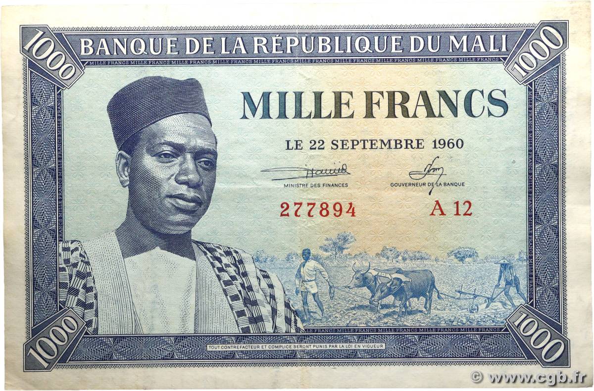 1000 Francs MALI  1960 P.04 TTB