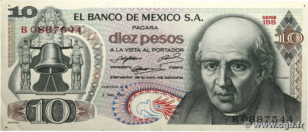 10 Pesos MEXIQUE  1971 P.063d SUP