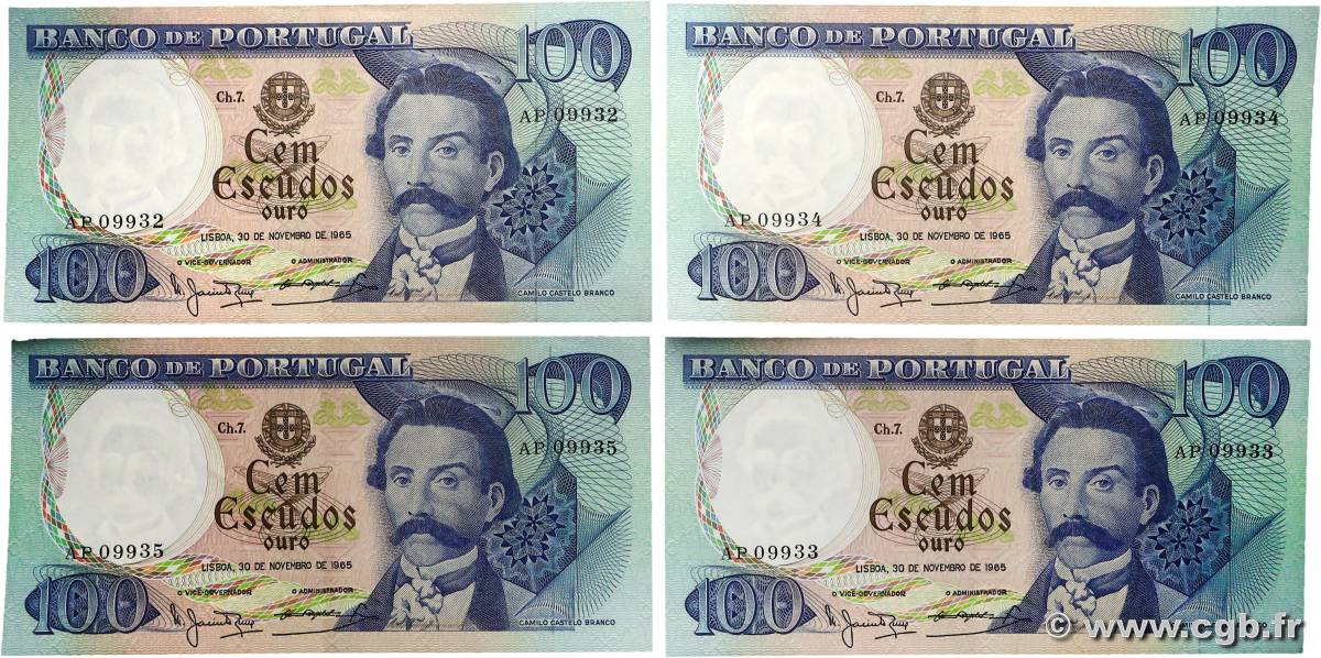 100 Escudos Consécutifs PORTUGAL  1965 P.169a SUP+