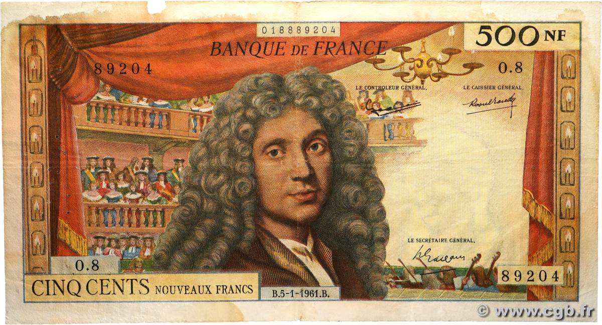 500 Nouveaux Francs MOLIÈRE FRANCE  1961 F.60.03 pr.TB