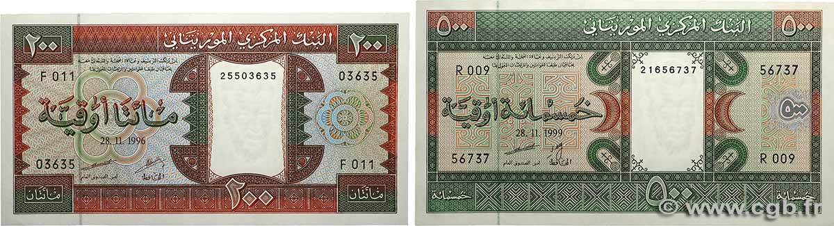 200  et 500 Ouguiya Lot MAURITANIEN  1996 P.05g et P.08a ST