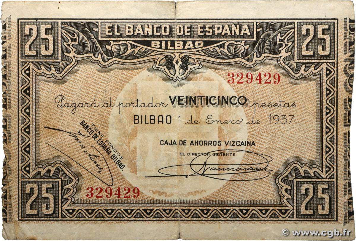 25 Pesetas ESPAGNE Bilbao 1937 PS.563g pr.TTB